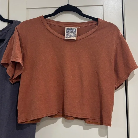 TWO Jungmaven Basic Diesel Gray T-Shirt & Lorel Burnt
Orange Cropped Tee, M - Picture 2 of 5
